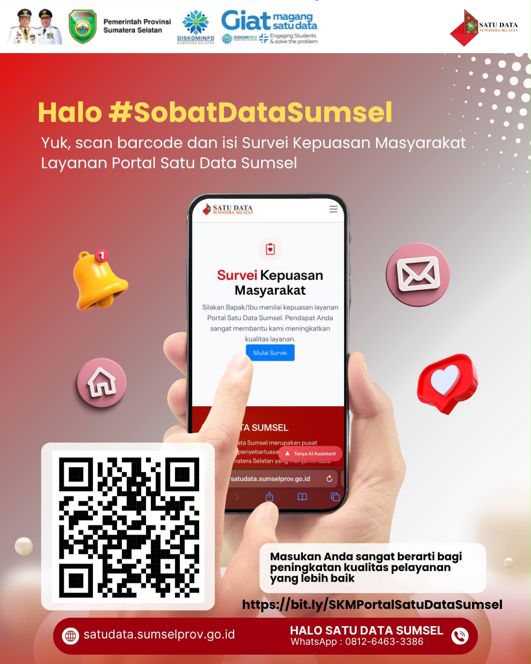 Scan Barcode dan Isi Survei Kepuasan Masyarakat Layanan Portal Satu Data Sumsel 